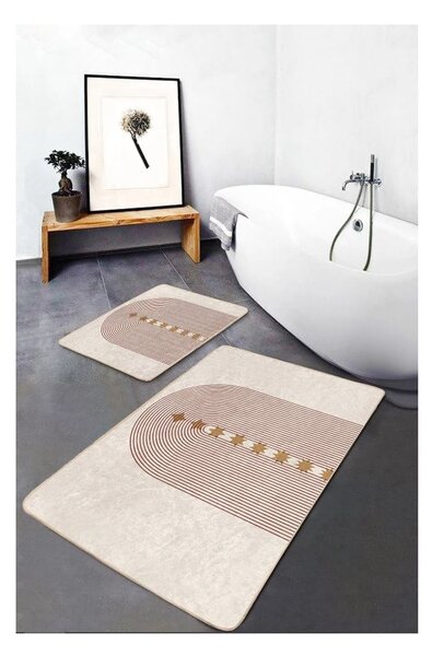 Бежови кадифени килими за баня в комплект от 2 бр. 60x100 cm – Mila Home