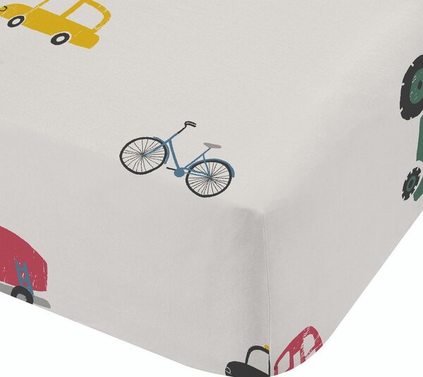 Бял еластичен единичен памучен детски чаршаф 90x190 cm Transport – Bianca