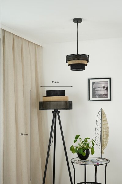 Brilagi - Подова лампа DAKOTA LUNETA 1xE27/15W/230V черна/ратан