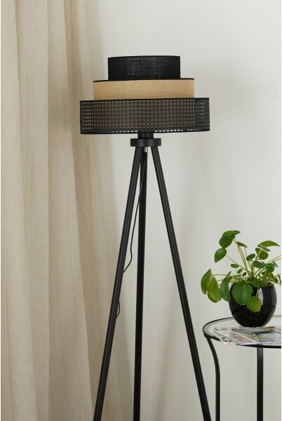 Brilagi - Подова лампа DAKOTA LUNETA 1xE27/15W/230V черна/ратан