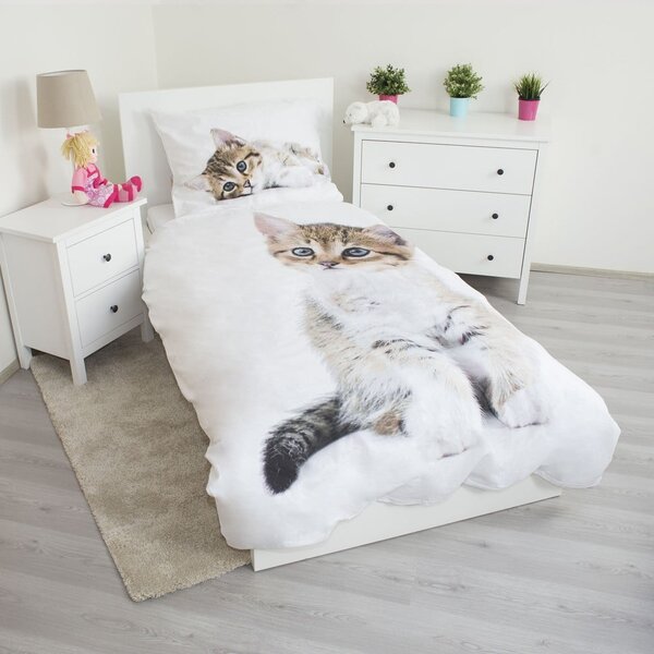 Бяло единично памучно детско спално бельо 140x200 cm Kitten – Jerry Fabrics