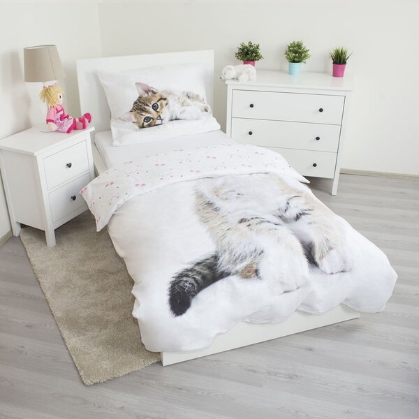 Бяло единично памучно детско спално бельо 140x200 cm Kitten – Jerry Fabrics