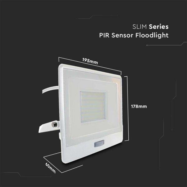 LED Прожектор със сензор LED/50W/230V 4000K IP65 бял