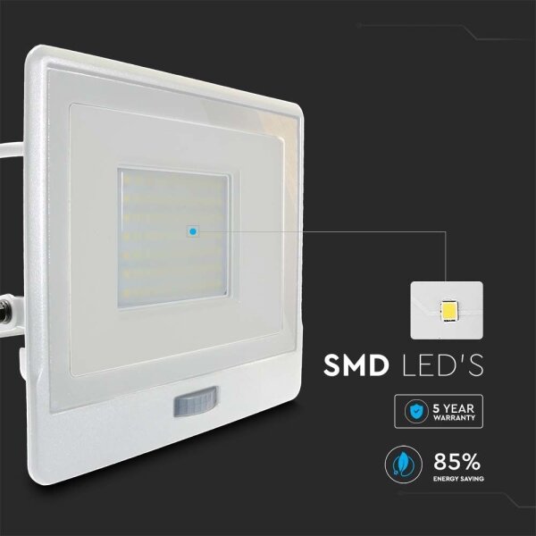 LED Прожектор със сензор LED/50W/230V 4000K IP65 бял