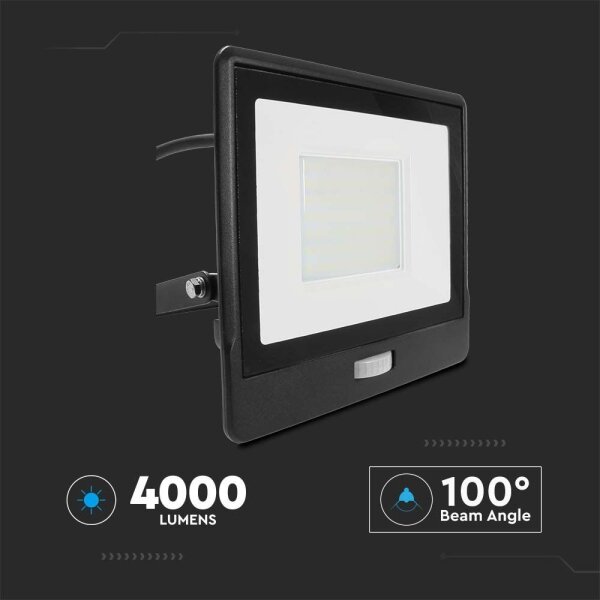 LED прожектор с датчик 50W 230V 6500K IP65 черен