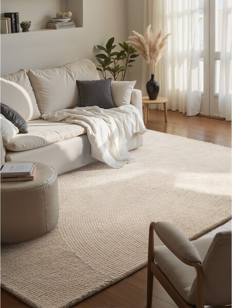 Ръчно изработен вълнен килим в светло естествен цвят 80x150 cm Calmio – Hanse Home
