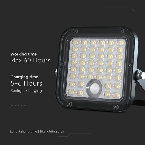 LED соларен прожектор с димер, сензор, 10W, 3.7V, 4000/6000K, IP65 + ДУ