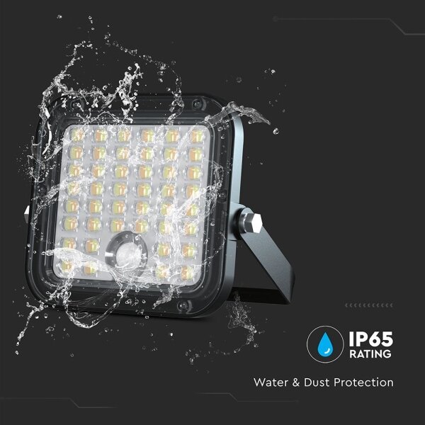 LED соларен прожектор с димер, сензор, 10W, 3.7V, 4000/6000K, IP65 + ДУ