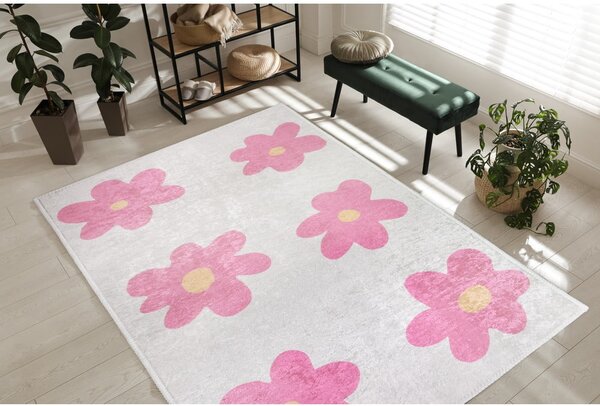 Детски килим подходящ за пране розово и цвят слонова кост 60x100 cm Cute Flowers Pink – Vitaus