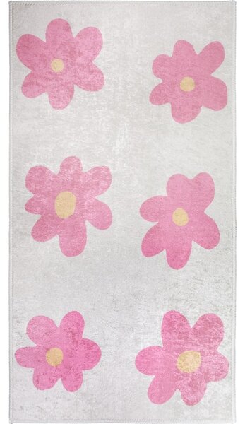 Детски килим подходящ за пране розово и цвят слонова кост 60x100 cm Cute Flowers Pink – Vitaus