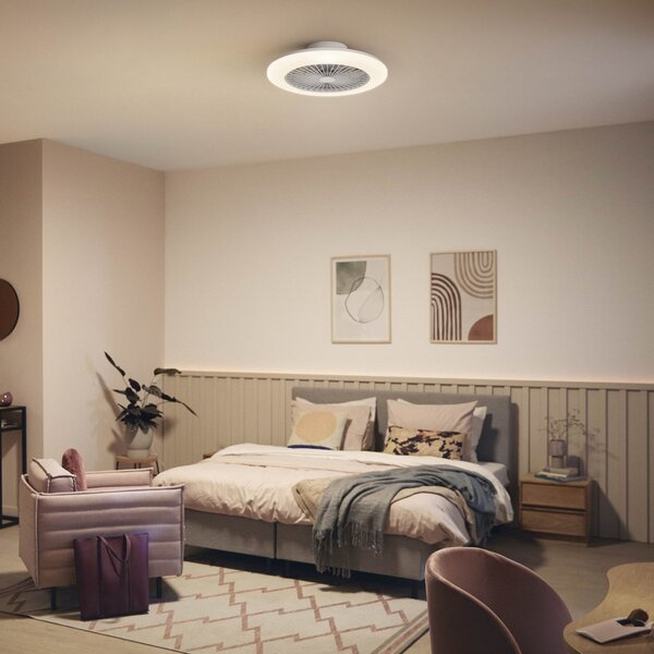 Philips LED тавански вентилатор Amigo на Philips, бял гланц, 58 см, CCT, Затъмняване, Бял, Дневна/трапезария, Пластмаса, Модерен