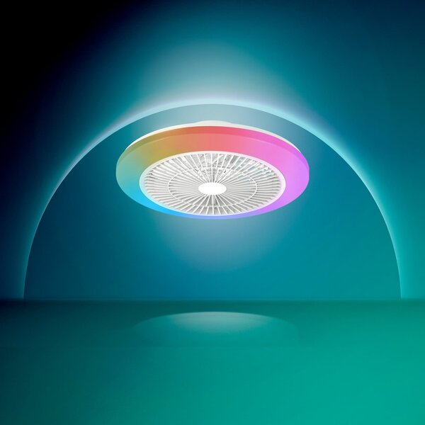 Philips LED тавански вентилатор Amigo на Philips, бял, 48 см, CCT, RGB, Затъмняване, Бял, Дневна/трапезария, Пластмаса, Модерен