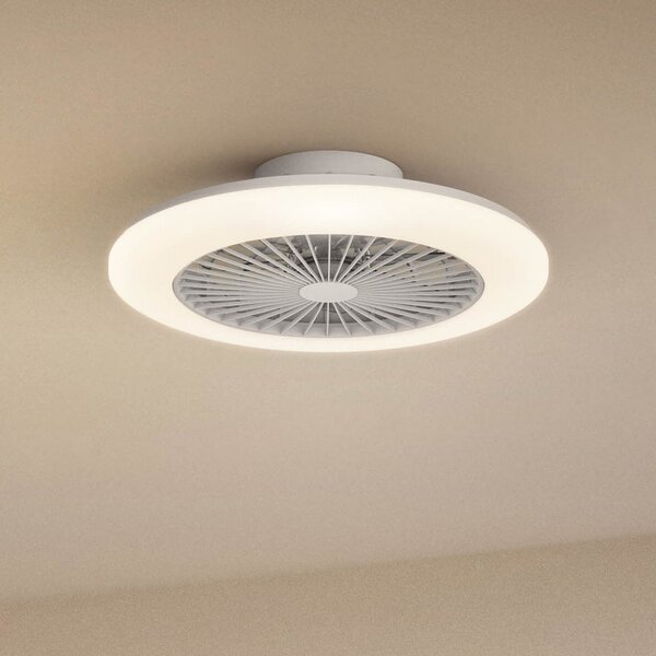 Philips LED тавански вентилатор Amigo на Philips, бял гланц, 58 см, CCT, Затъмняване, Бял, Дневна/трапезария, Пластмаса, Модерен