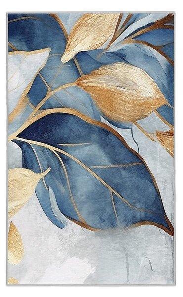 Синьо-златист килим подходящ за пране 80x150 cm Golden Leaves – Mila Home