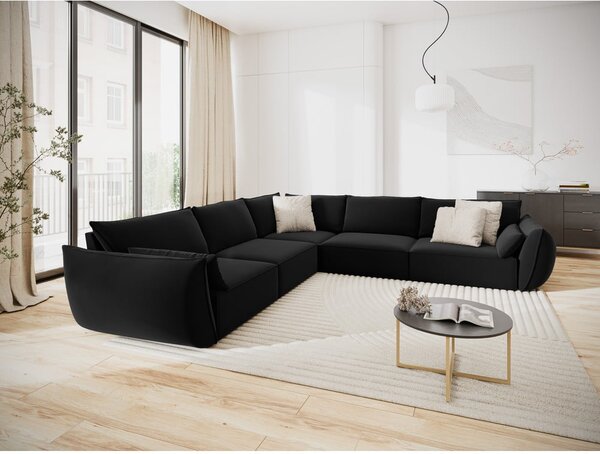 Черен кадифен ъглов диван Vanda – Mazzini Sofas