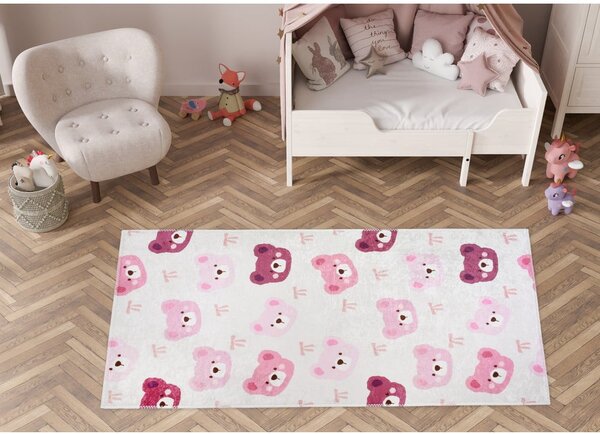 Детски килим подходящ за пране розово и цвят слонова кост 80x150 cm Cute Teddies Pink – Vitaus