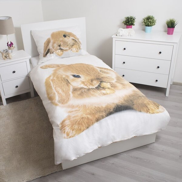 Бяло-кафяво единично памучно детско спално бельо 140x200 cm Bunny – Jerry Fabrics