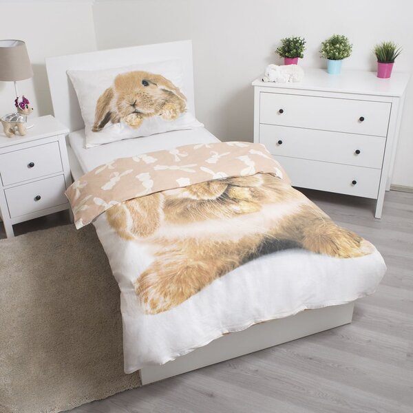 Бяло-кафяво единично памучно детско спално бельо 140x200 cm Bunny – Jerry Fabrics
