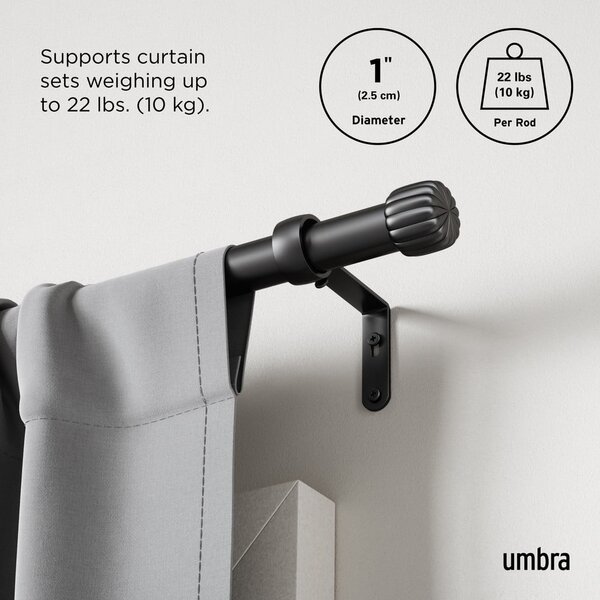 Матово черно стоманен разширяем прът за завеси 91 - 168 cm Cleo – Umbra