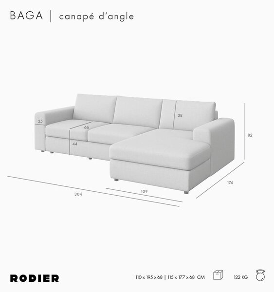 Бежов ъглов диван (десен ъгъл) Baga – Rodier