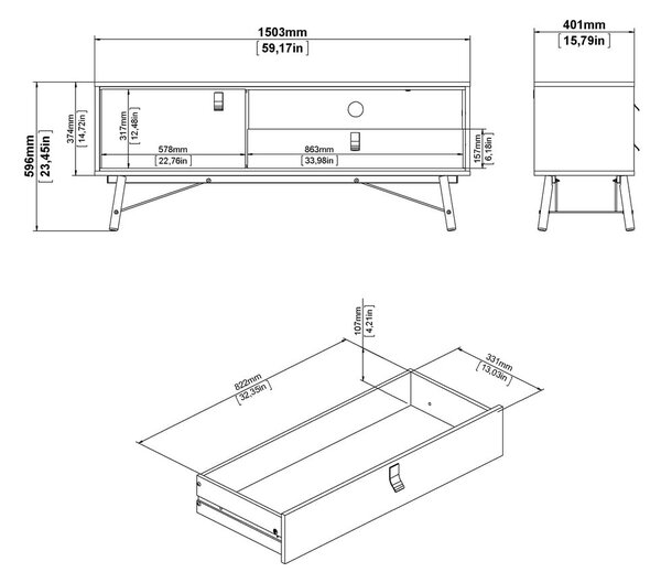 Маса за телевизор от дъбов декор в естествен цвят 150x60x40 cm Ry – Tvilum
