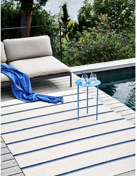 Синя и кремава пътека за открито и закрито 70x180 cm Olle Blue Vanilla – Pappelina
