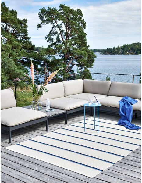 Синя и кремава пътека за открито и закрито 70x180 cm Olle Blue Vanilla – Pappelina