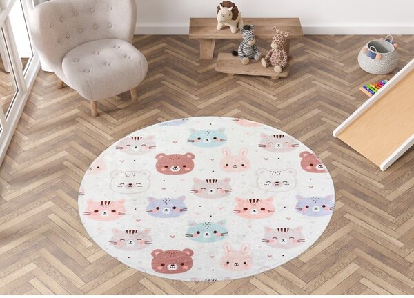 Детски килим подходящ за пране в цвят слонова кост ø120 cm Cute Animals – Vitaus