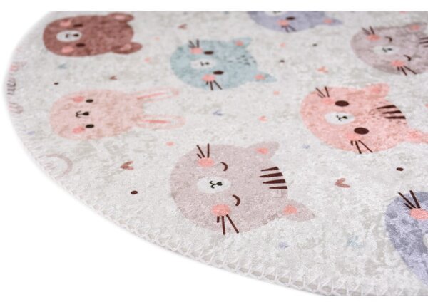 Детски килим подходящ за пране в цвят слонова кост ø120 cm Cute Animals – Vitaus