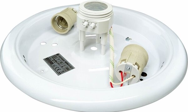 Плафон с датчик за движение MANA 2xE27/40W/230V Ø 30 см бял