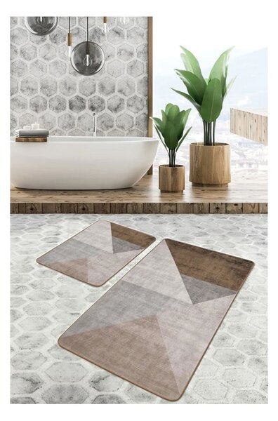 Сиви-кафяви кадифени килими за баня в комплект от 2 бр. 60x100 cm – Mila Home