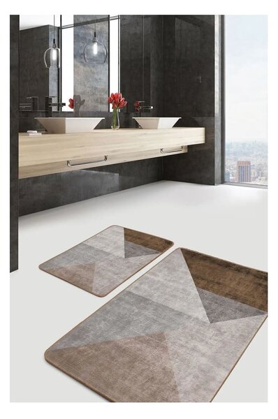 Сиви-кафяви кадифени килими за баня в комплект от 2 бр. 60x100 cm – Mila Home