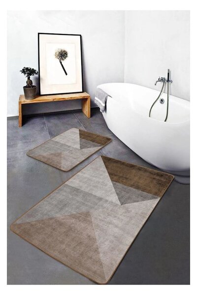 Сиви-кафяви кадифени килими за баня в комплект от 2 бр. 60x100 cm – Mila Home