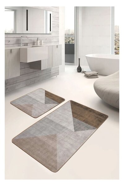 Сиви-кафяви кадифени килими за баня в комплект от 2 бр. 60x100 cm – Mila Home