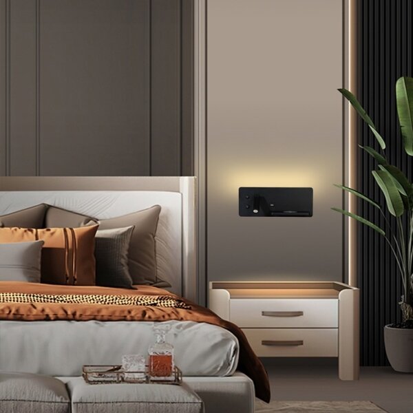 Immax 08287L-LED Стенна лампа с рафт, USB и безжично зареждане LED/3W/230V + LED/3W