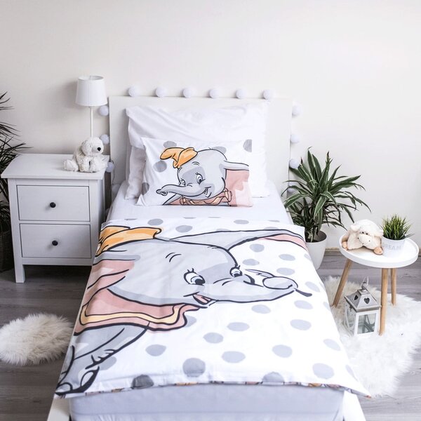 Бяло-сиво памучно детско спално бельо 100x135 cm Dumbo "Dots" – Jerry Fabrics