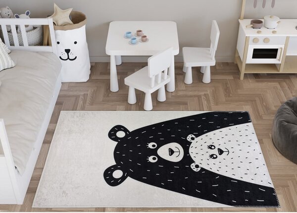 Черно-бял детски килим подходящ за пране 100x160 cm Bear Family – Vitaus