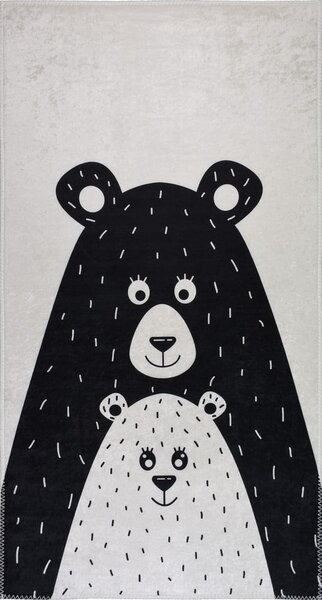 Черно-бял детски килим подходящ за пране 100x160 cm Bear Family – Vitaus