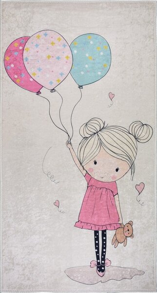 Сетски килим подходящ за пране в розово и цвят слонова кост 80x120 cm Girl & Baloons – Vitaus