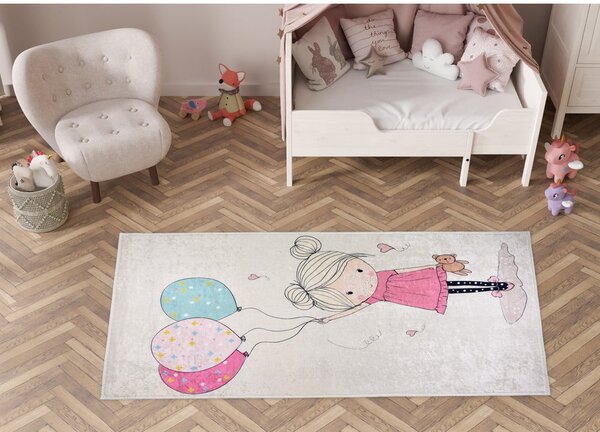 Сетски килим подходящ за пране в розово и цвят слонова кост 80x120 cm Girl & Baloons – Vitaus