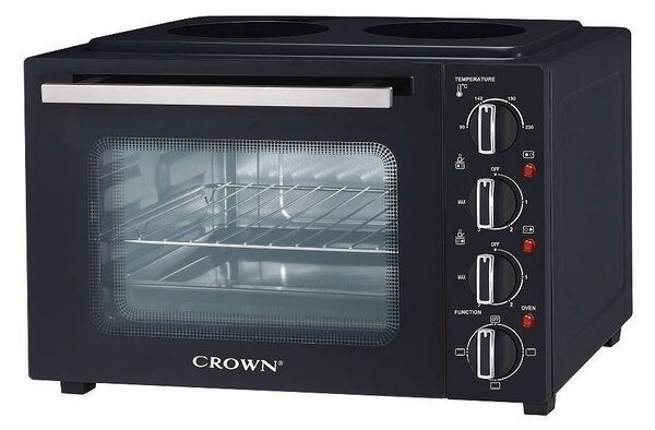 Мини готварска печка Crown CMO-352CER, 35л. обем, 2 нагревателни зони, врата с двойно стъкло, черна