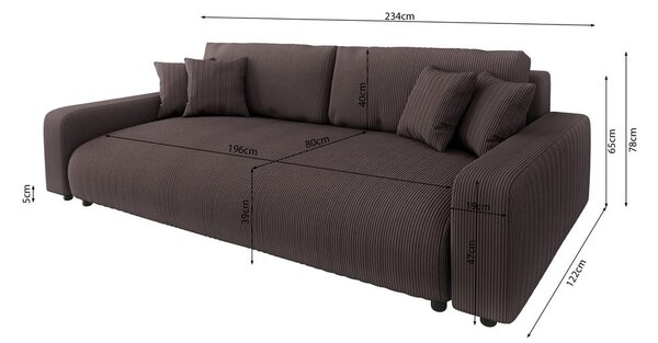 Кафяв разтегателен диван с място за съхранение от рипсено кадифе 234 cm Sara – Ropez