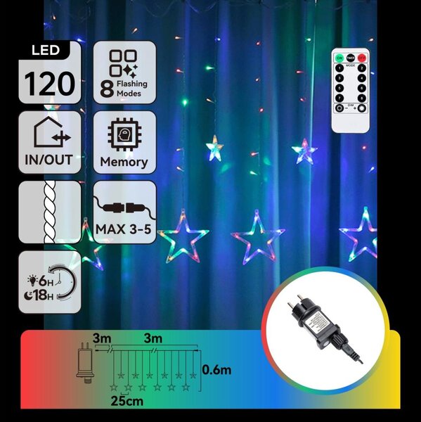 Aigostar - LED Външна коледна гирлянда 120xLED/8 функции 6x0,6m IP44 многоцветна + ДУ
