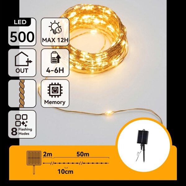 Aigostar - LED соларна коледна гирлянда 500xLED/8 режима 52m IP65 топла бяла 1200 mAh