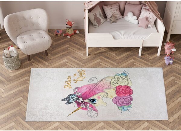 Детски килим подходящ за пране в цвят слонова кост 100x160 cm Cute Unicorn – Vitaus