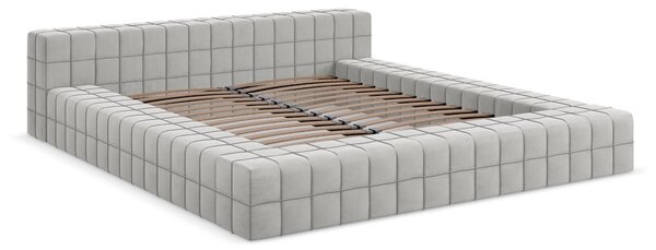Светлосиво двойно тапицирано легло с включена подматрачна рамка 160x200 cm Akela – Makamii