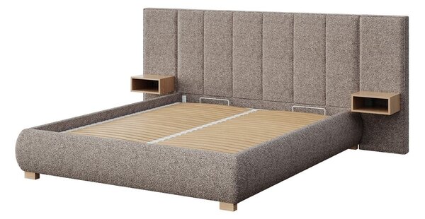 Светлокафяво двойно тапицирано легло с включена подматрачна рамка 140x200 cm Fioro – MESONICA
