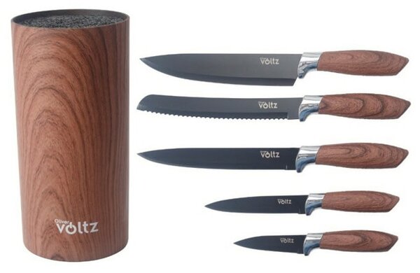 Комплект ножове и поставка Oliver Voltz OV51633G5 Wood, мраморно покритие, кафяви
