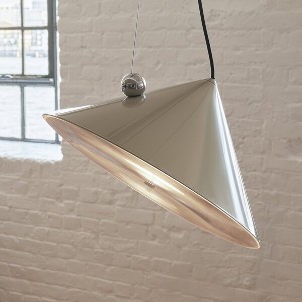 Tom Dixon LED висяща лампа Pose, сиво-бежова, Ø 43 cm стомана dim, Затъмняване, Сив, Дневна/трапезария, Метал, Дизайн