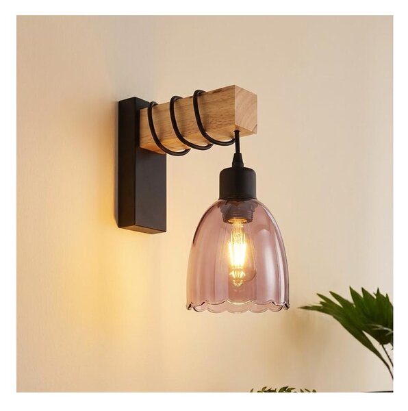 Brilagi - Стенно осветително тяло WOOD GLASS 1xE27/60W/230V бор/черно/опушено бежово
